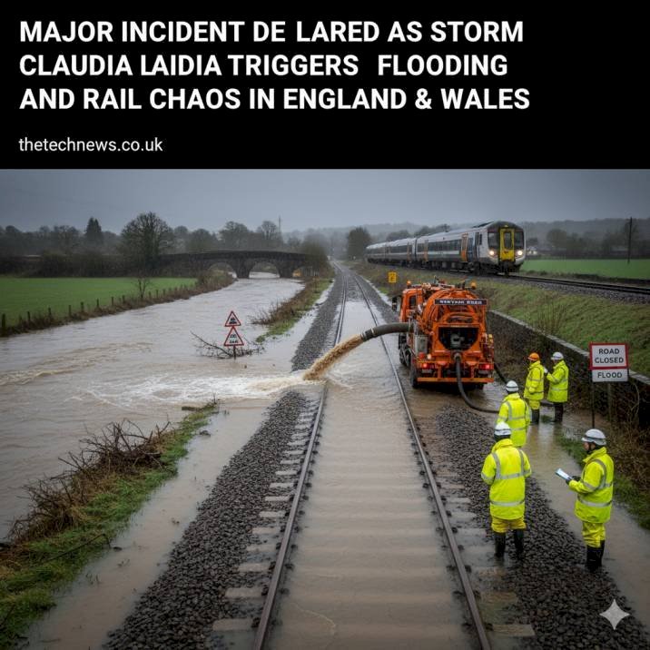 Major Incident Declared as Storm Claudia Triggers Flooding and Rail Chaos in England & Wales