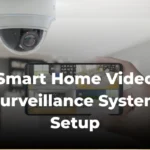 Smart home video surveillance system with connected security cameras monitoring a house